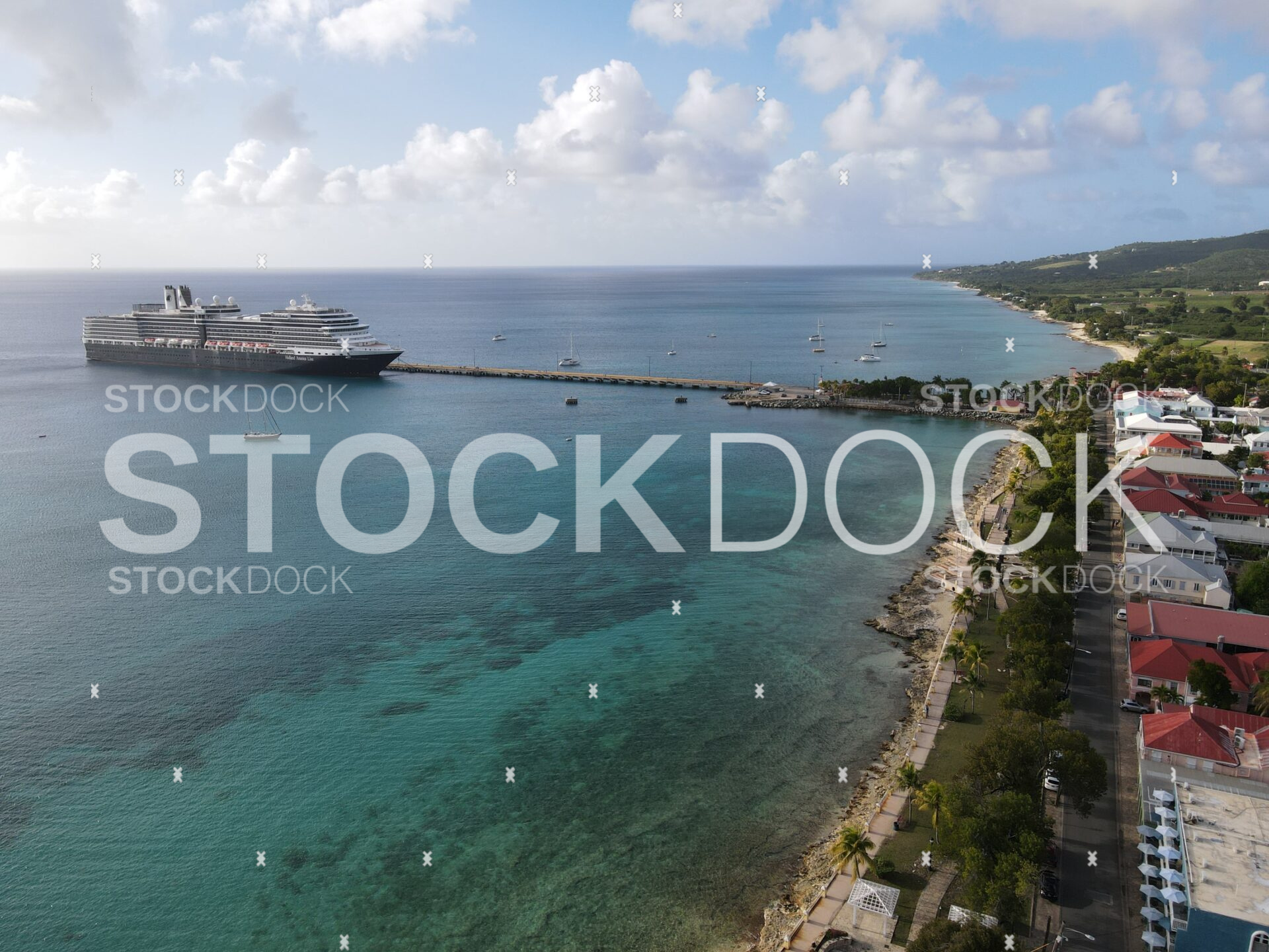 Frederiksted harbor with cruise ship by pier