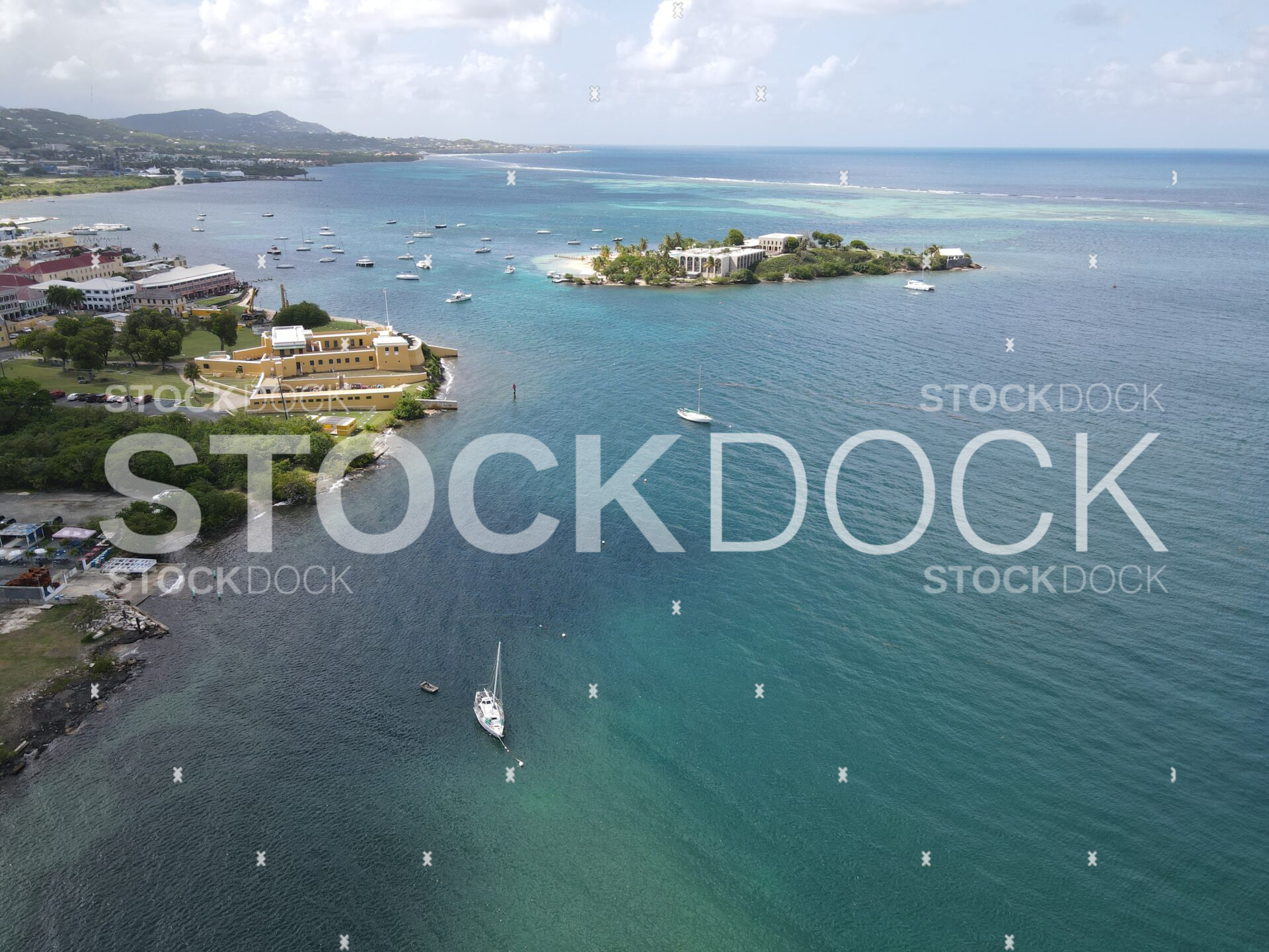 Fort Christiansvaern and hotel on the cay