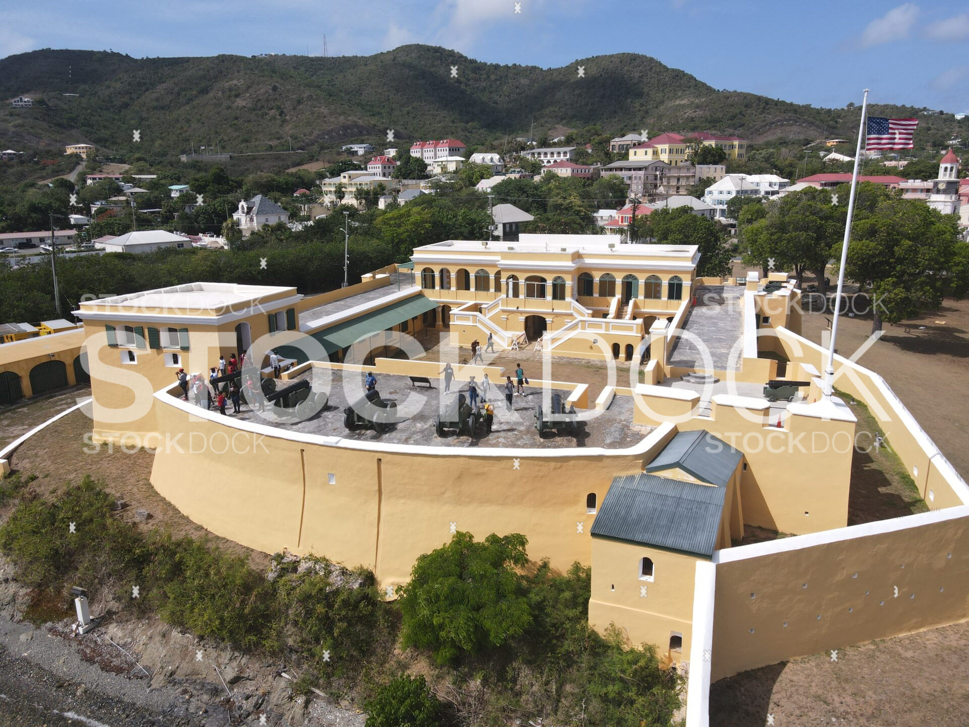 Fort Christiansvaern with visitors drone shot